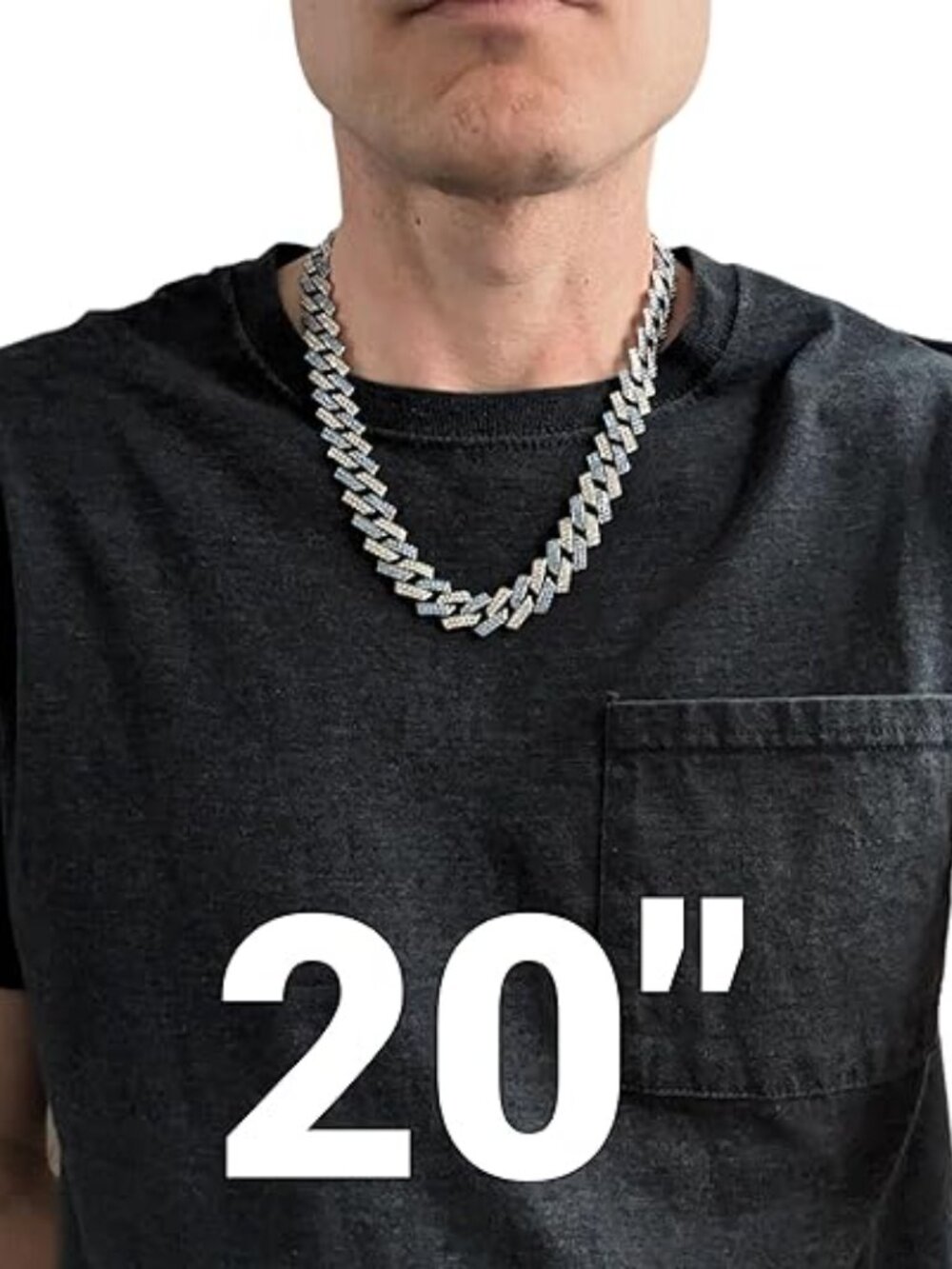 Silver & Blue Iced-Out Tilted Cuban Gem Link Chain Necklace (20-inches) - Picture 3 of 6